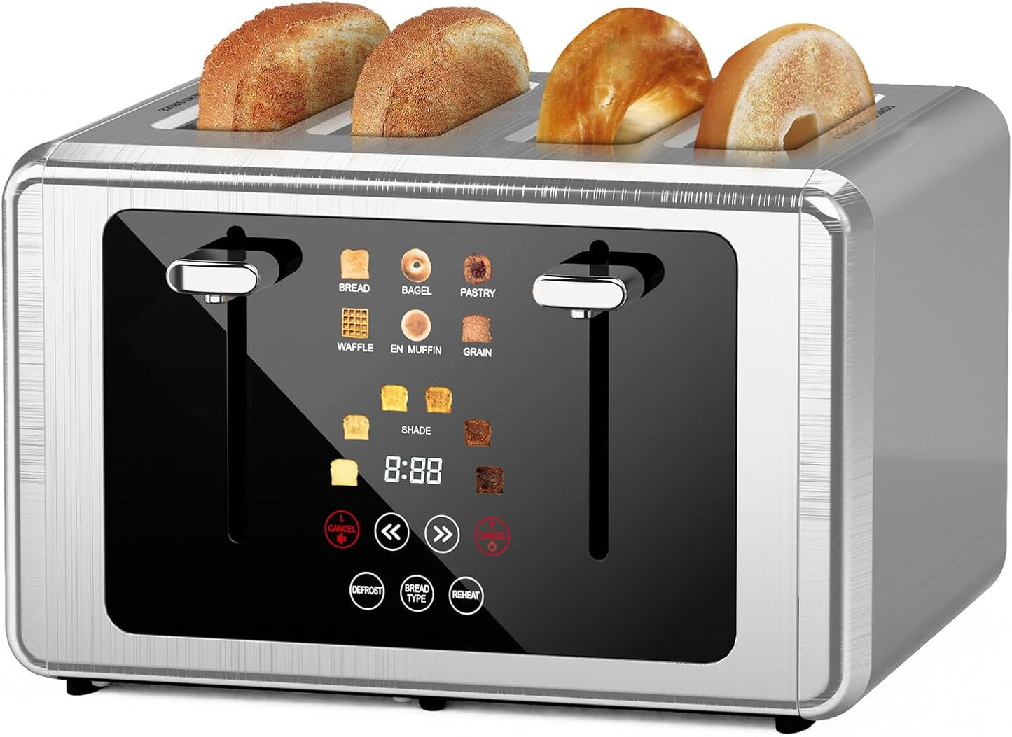 Skiennix 4-Slice Toaster - Touchscreen Control, 5 Functions & 6 Shade Settings | Stainless Steel Design