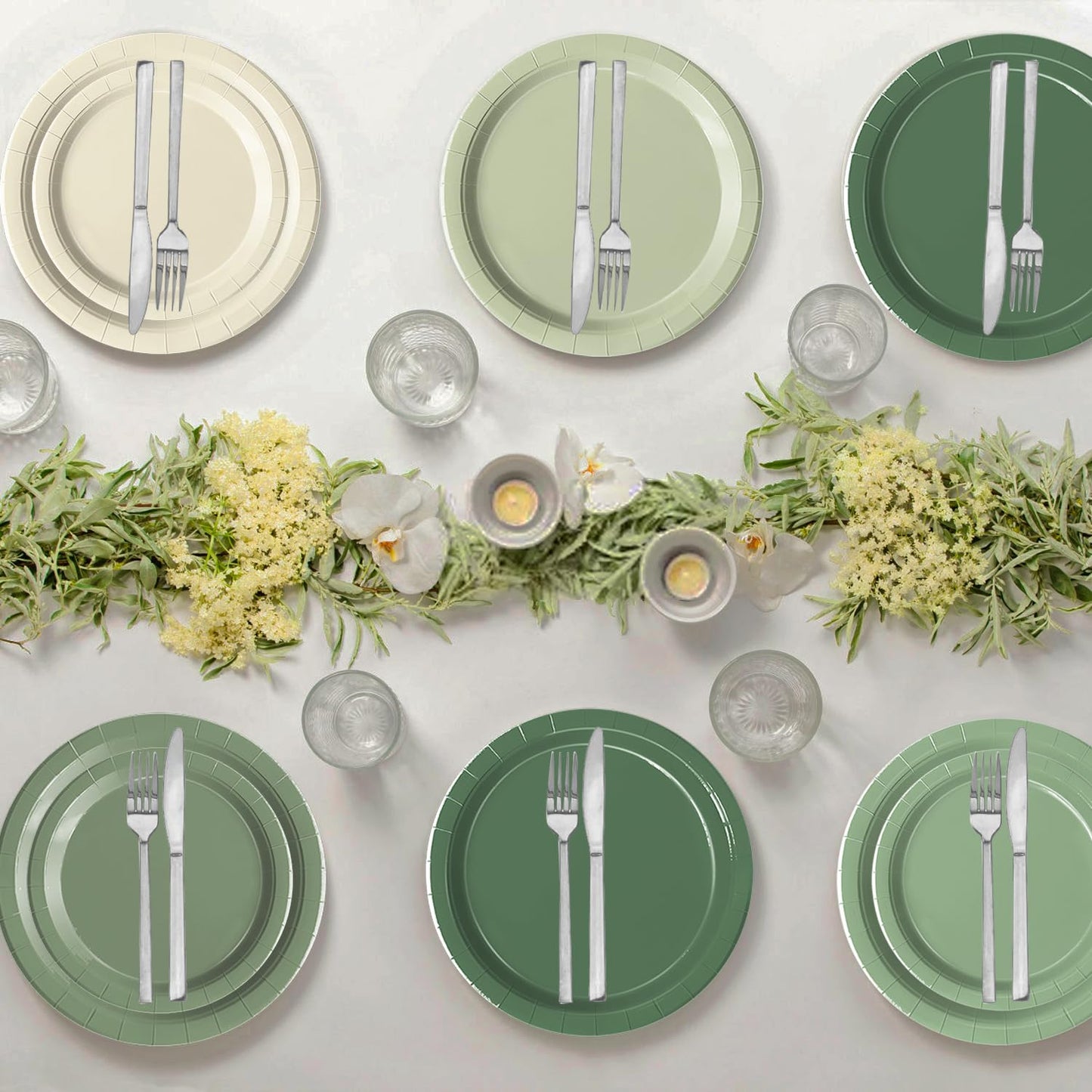 Oigco 60 PCS Sage Green Paper Plates, Sage Green Birthday Decorations, Gradient Plates and Napkins for Birthday Wedding Bridal Baby Shower Party Supplies