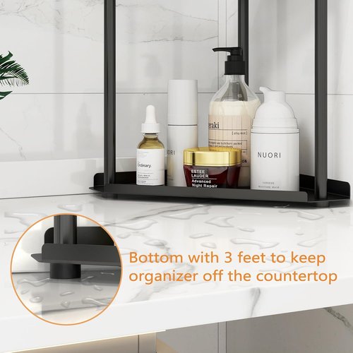 Jesginboo 3-Tier Bathroom Counter Organizer - Stylish Vanity Shelf for Skincare & Makeup - Black