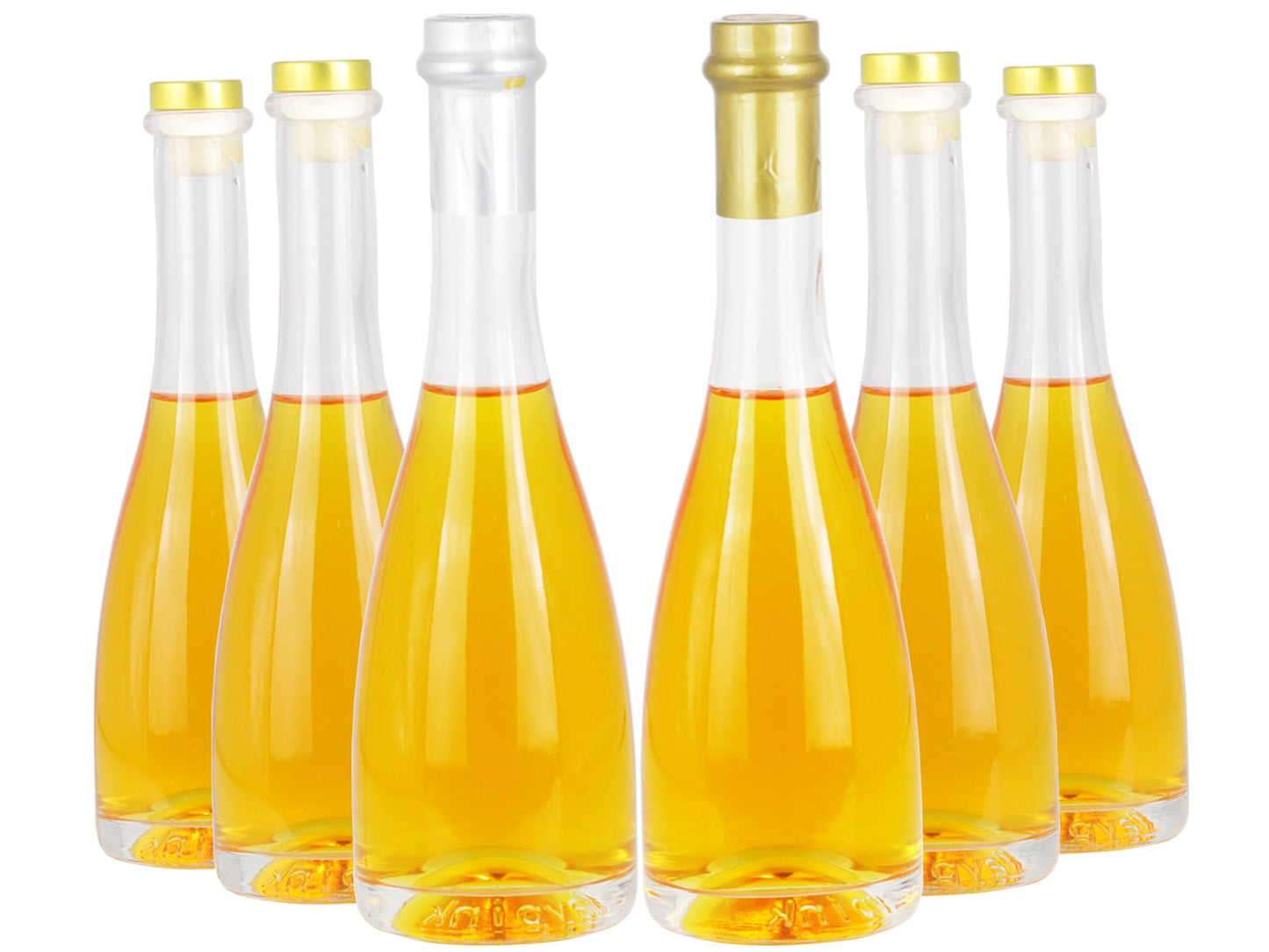 MAYPINK Clear Glass Bottles12 oz - 375ml Set of 6 for Hot Sauce Oil Jam Lemonade Whisky Wine Beverages Oils Kombucha Kefir Vinegar Beer with T top Caps with Airtight and Leak Proof Shrink Film