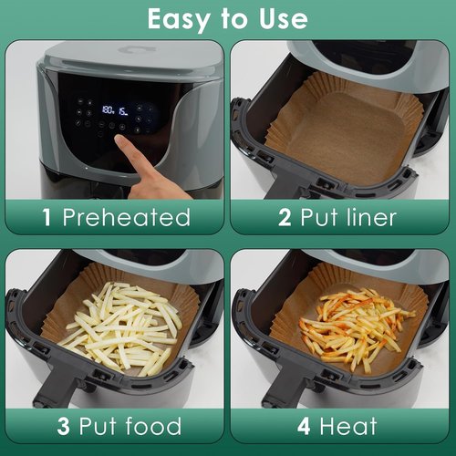 Air Fryer Paper Liners - 50 PCS Disposable Non-Stick Parchment for 5-8 QT Air Fryers | 8" Square Baking Liners