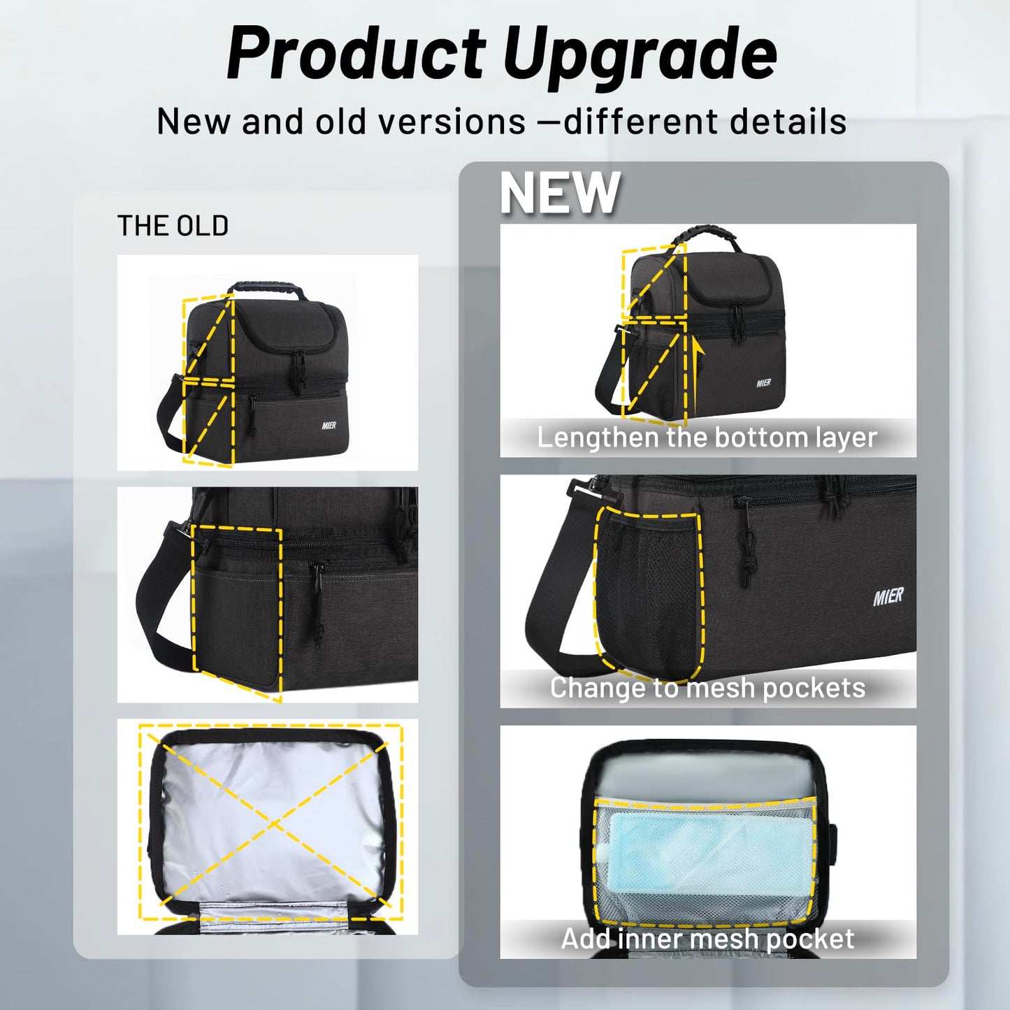 MIER 2 Compartment Lunch Bag for Men Women, Leakproof Insulated Cooler Bag for Work, Dark Grey, Medium