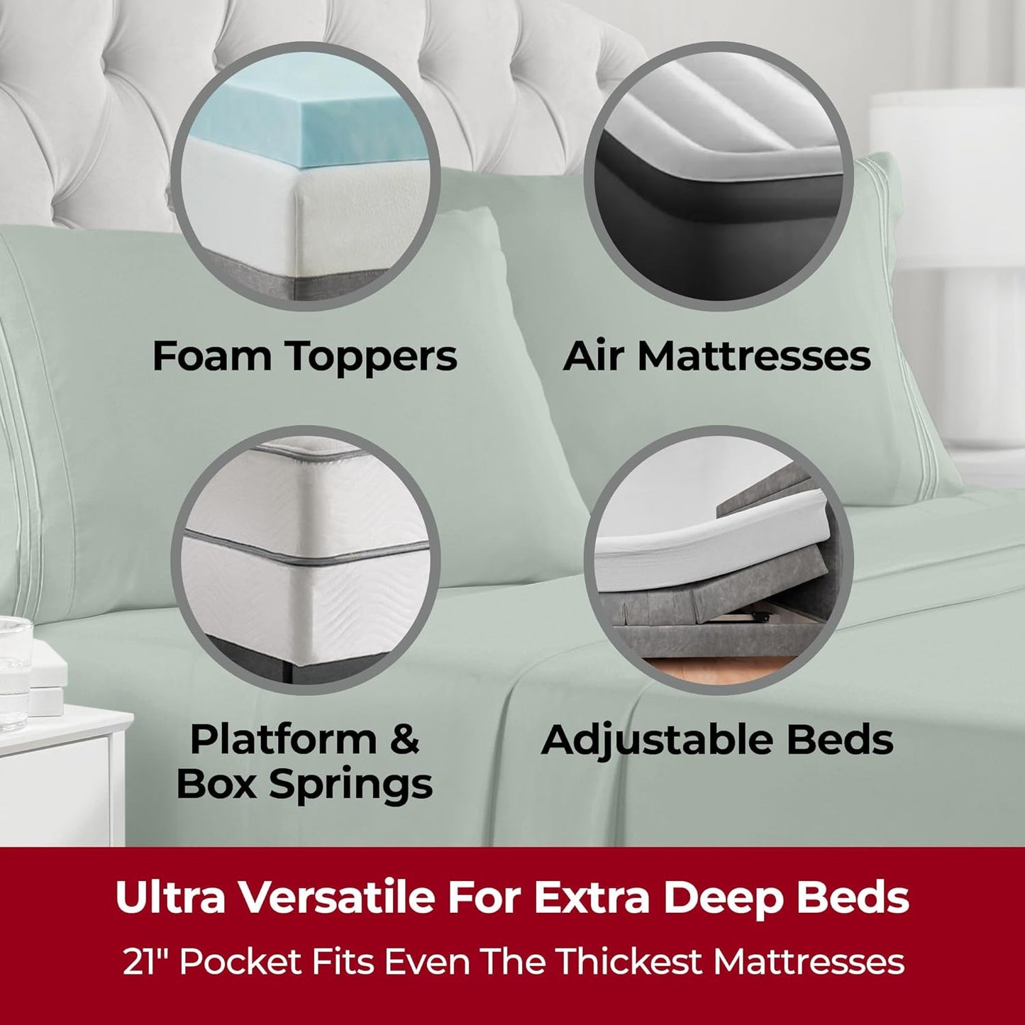Mellanni Extra Deep King Sheets - 4 PC Ultra Soft Cooling Bedding Set | Hotel Luxury, Wrinkle & Stain Resistant (King, Sage)