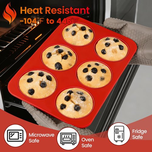 CAKETIME Silicone Jumbo Muffin Pan 3 Pack 6 Cup 3.5 Inch Large Muffin Tin Non Stick BPA Free for Baking Giant Muffins Cupcakes Frittatas