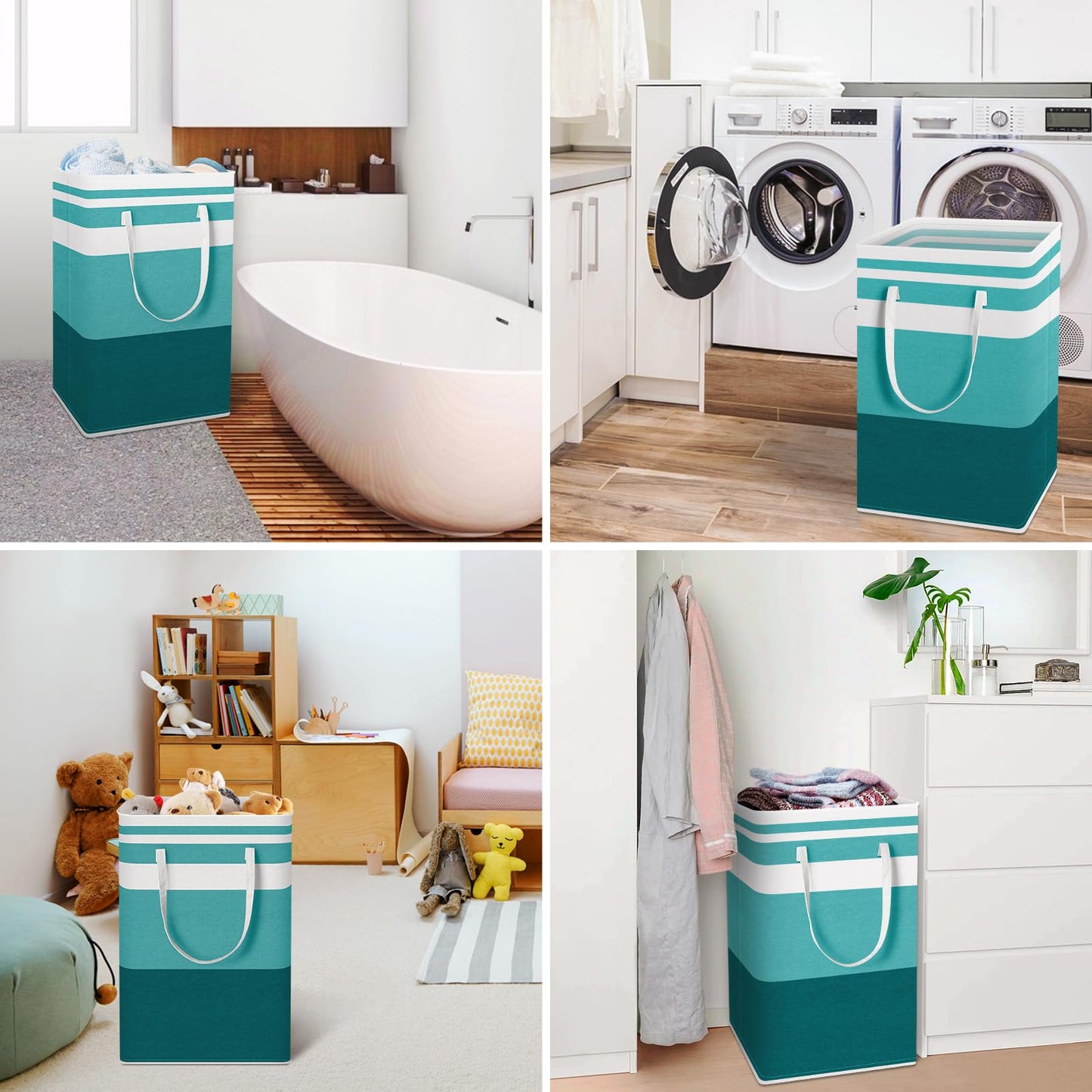 HomeHacks 2-Pack Large Laundry Basket, Waterproof, Freestanding Laundry Hamper, Collapsible Tall Clothes Hamper with Extended Handles for Clothes Toys in the Dorm and Family (Green, 88L)
