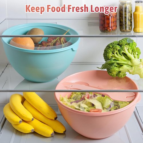 16-Piece Plastic Mixing Bowls Set by [Brand Name] - Nesting Bowls with Lids, 2-in-1 Spoon-Fork, Dishwasher & Microwave Safe