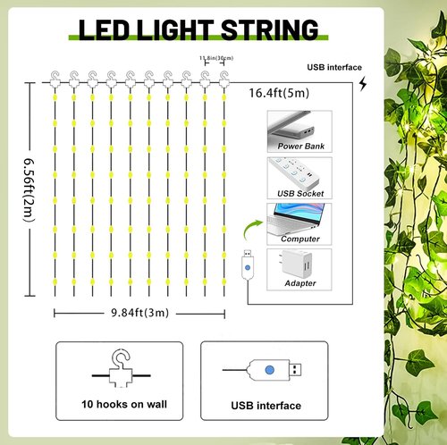 HXWEIYE Artificial Ivy Greenery Garland - 12 Pack with 200 LED Fairy Curtain String Lights | Perfect for Indoor/Outdoor Decor