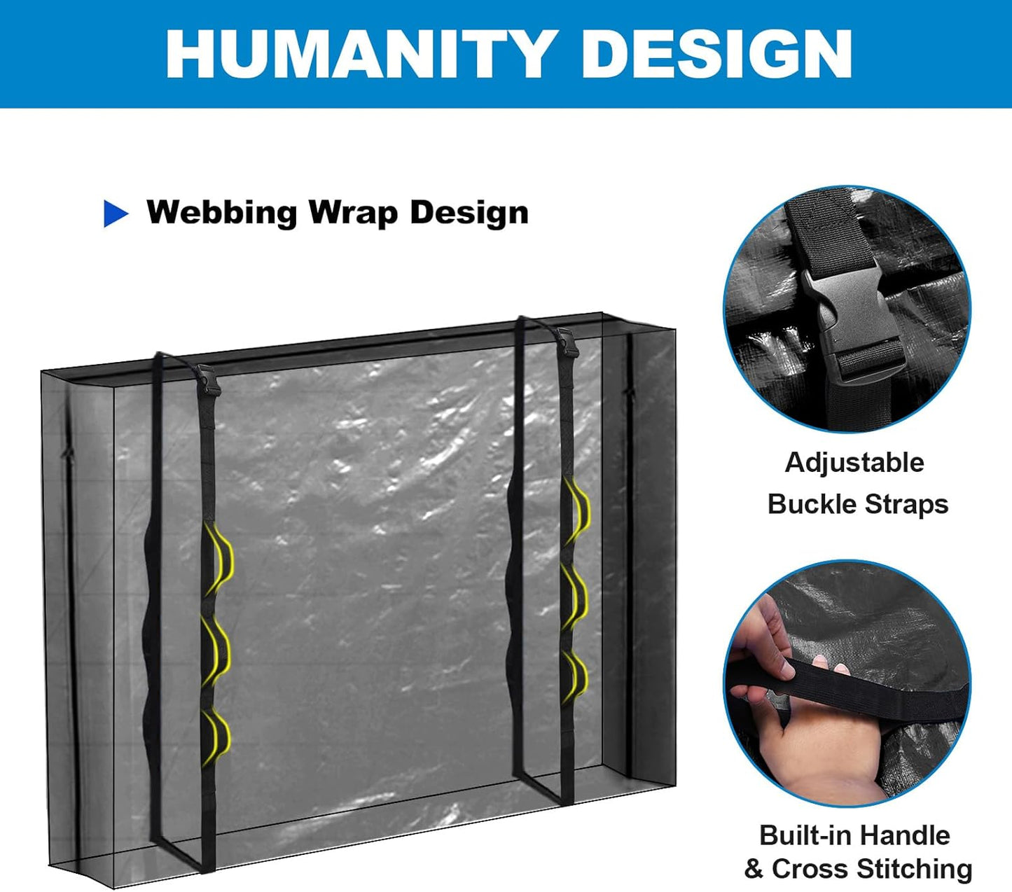 TICONN Heavy Duty King Mattress Bag - Full-Around Handle & Adjustable Buckles | Black Storage Cover