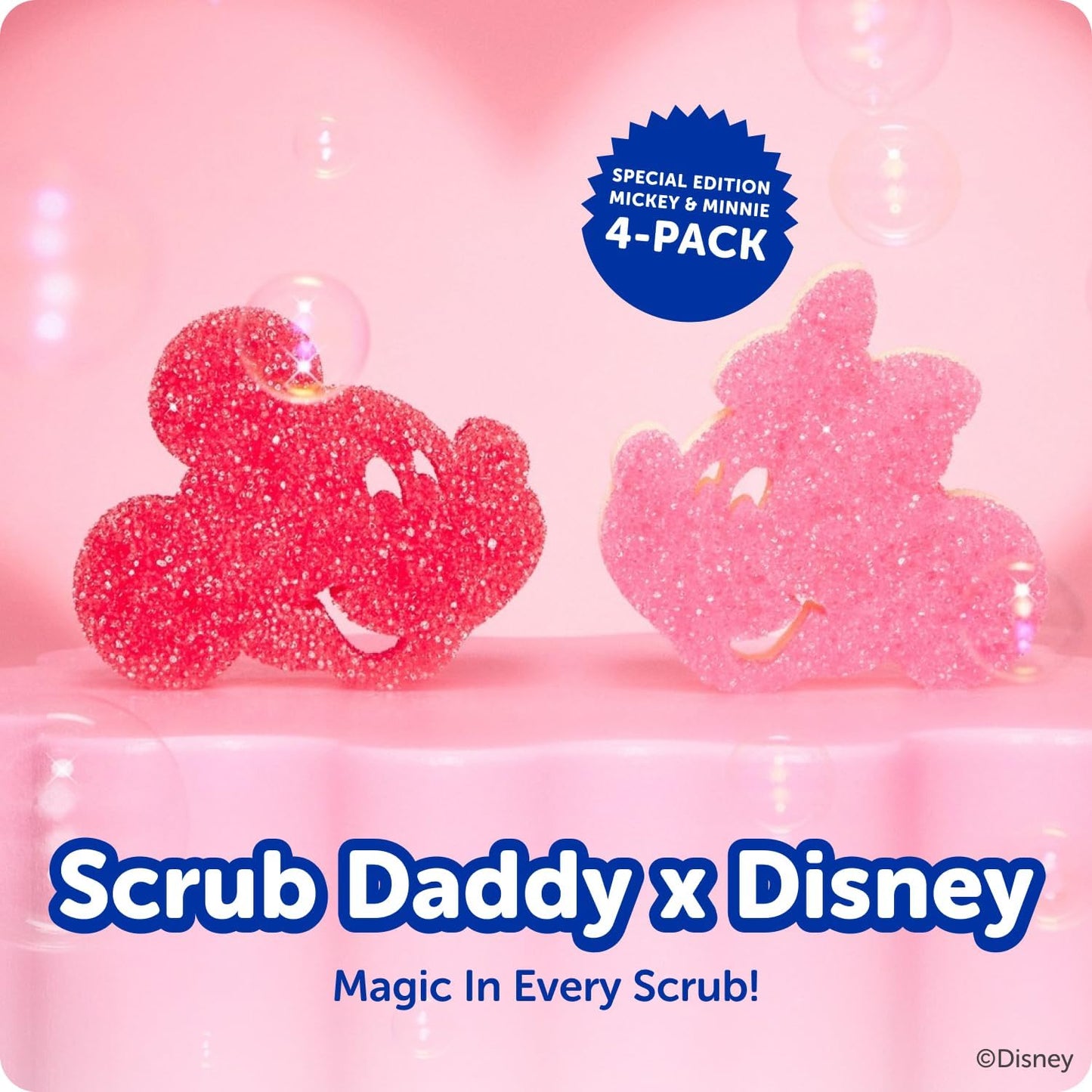 Scrub Daddy Mickey & Minnie Mouse Dish Sponges - Special Edition 4-Pack | Dual-Sided, Odor-Resistant & Scratch-Free