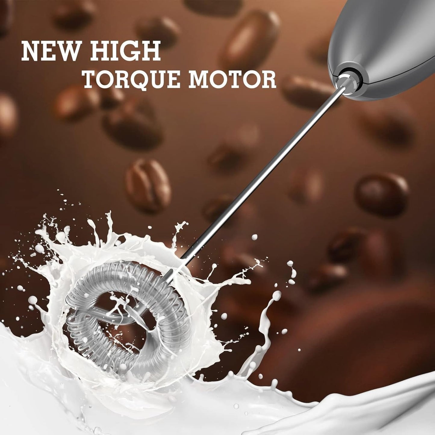 SimpleTaste Handheld Electric Milk Frother - Stainless Steel Whisk for Cappuccino & Latte - Gray with Stand