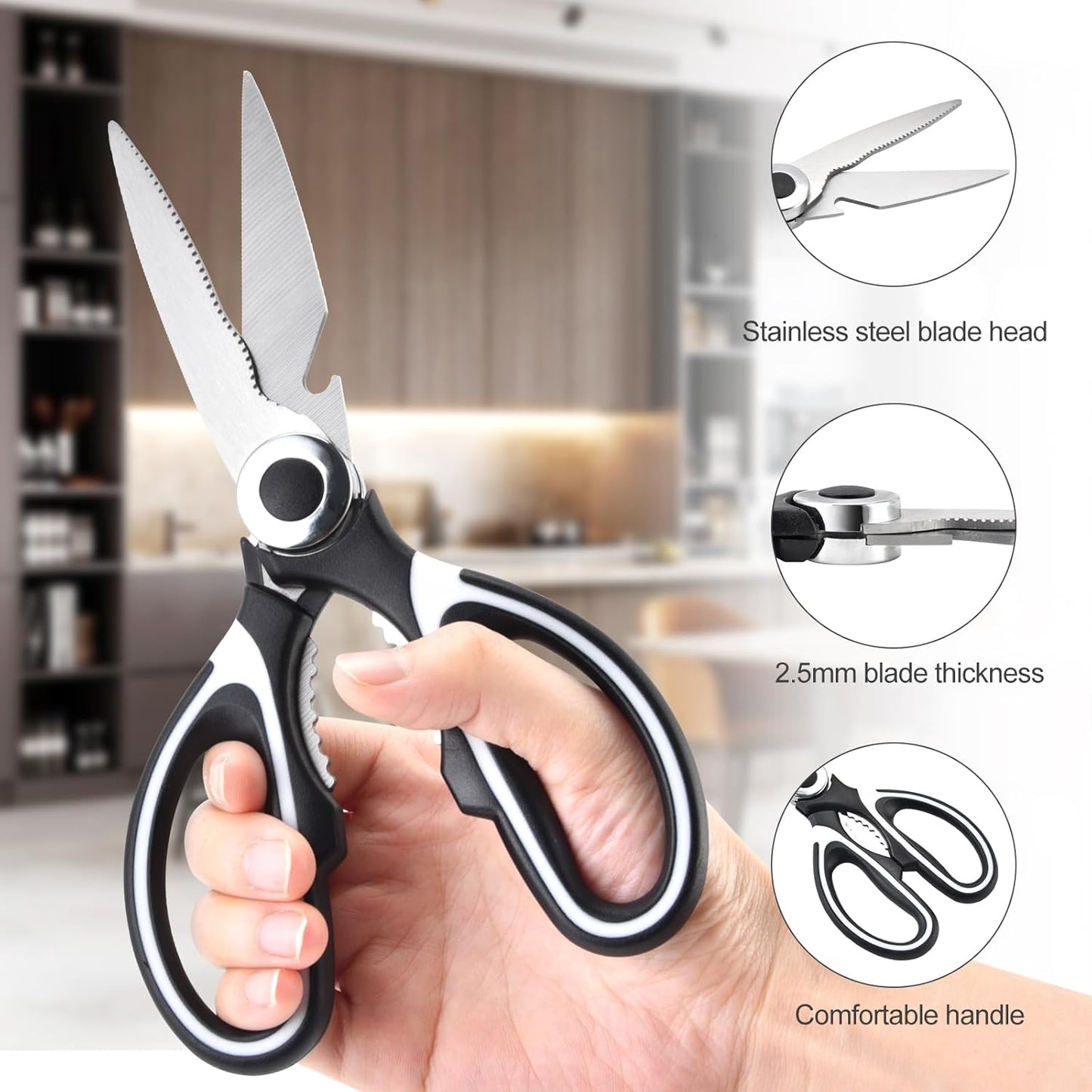 OMDAR Kitchen Scissors - Heavy Duty Stainless Steel Cooking Shears | 3-Pack for Meat, Fish, Poultry
