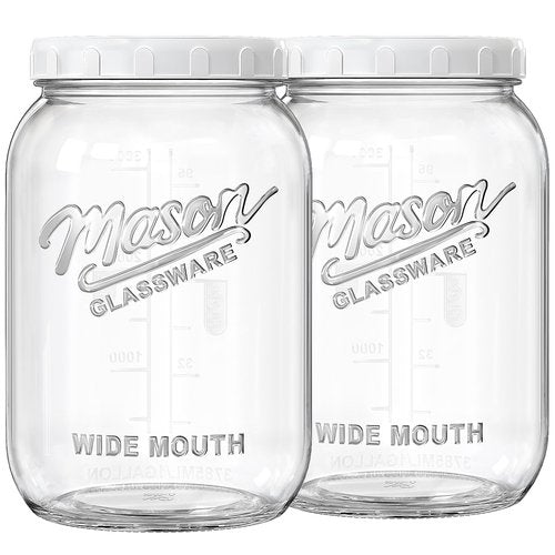 Folinstall 2 Pack 1 Gallon Glass Jar with Lid, Wide Mouth Mason Jars, Large Glass Flour Storage Containers with Airtight Lids, Candy Jar Safe for Cookie, Kombucha, Pickle, Sugar
