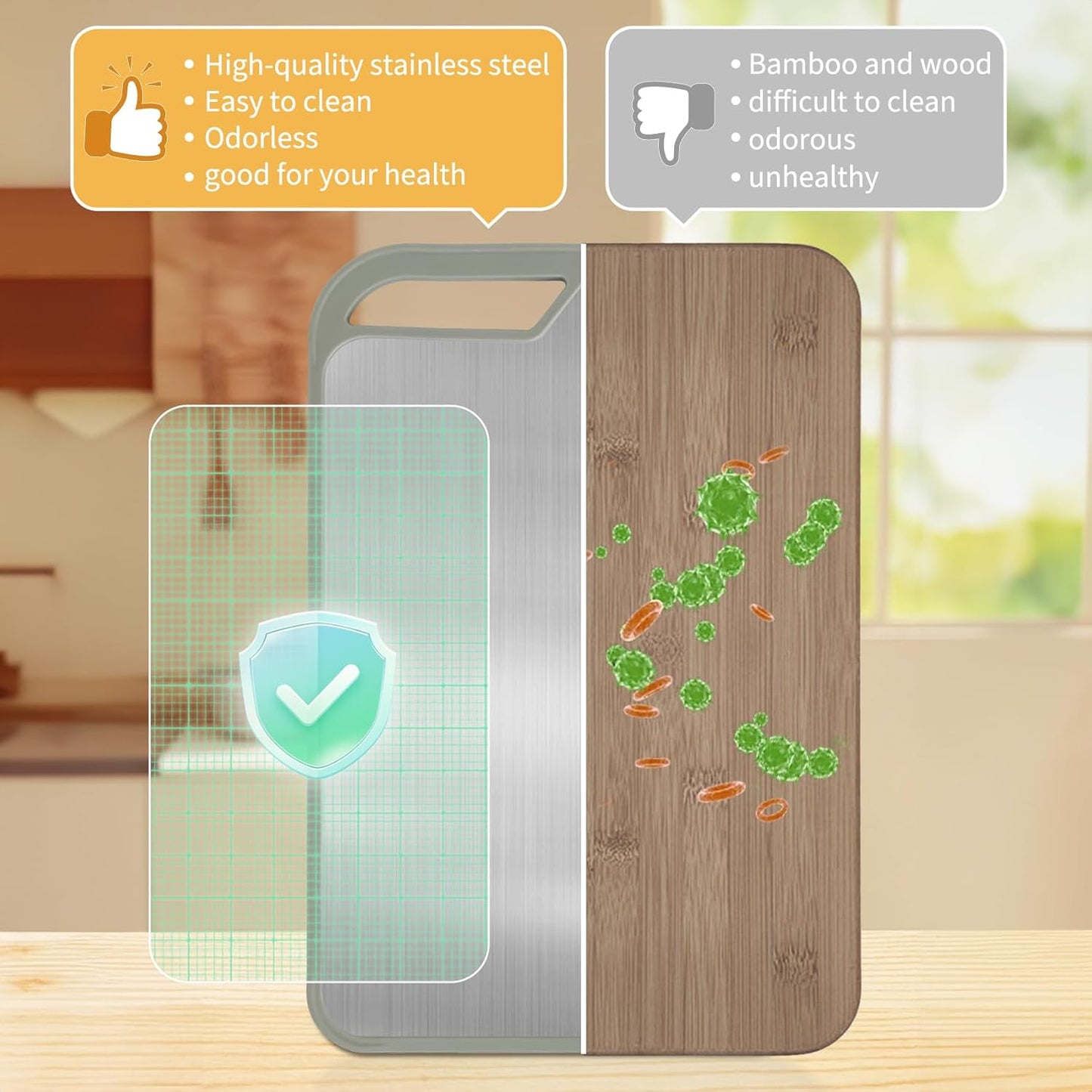 Skiennix Stainless Steel Cutting Board - Easy to Clean, Double-Sided, Large 13.4 x 9 Inch | Dishwasher Safe