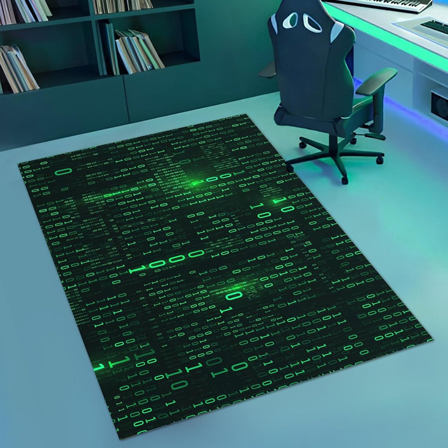 Washable Game Area Rug, Binary Code Design Gaming Programmer Teen Carpet Rug Doormat, Non-Slip Low-Pile Floor Carpet for Computer Bedroom Indoor Front Entrance Living Room Office (63" x 47")