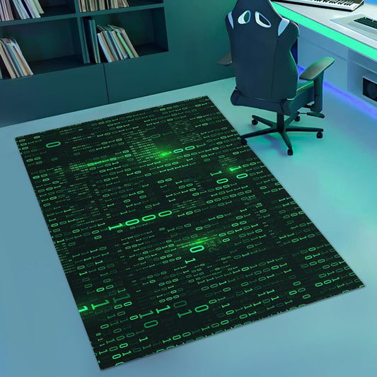 Washable Game Area Rug, Binary Code Design Gaming Programmer Teen Carpet Rug Doormat, Non-Slip Low-Pile Floor Carpet for Computer Bedroom Indoor Front Entrance Living Room Office (63" x 47")