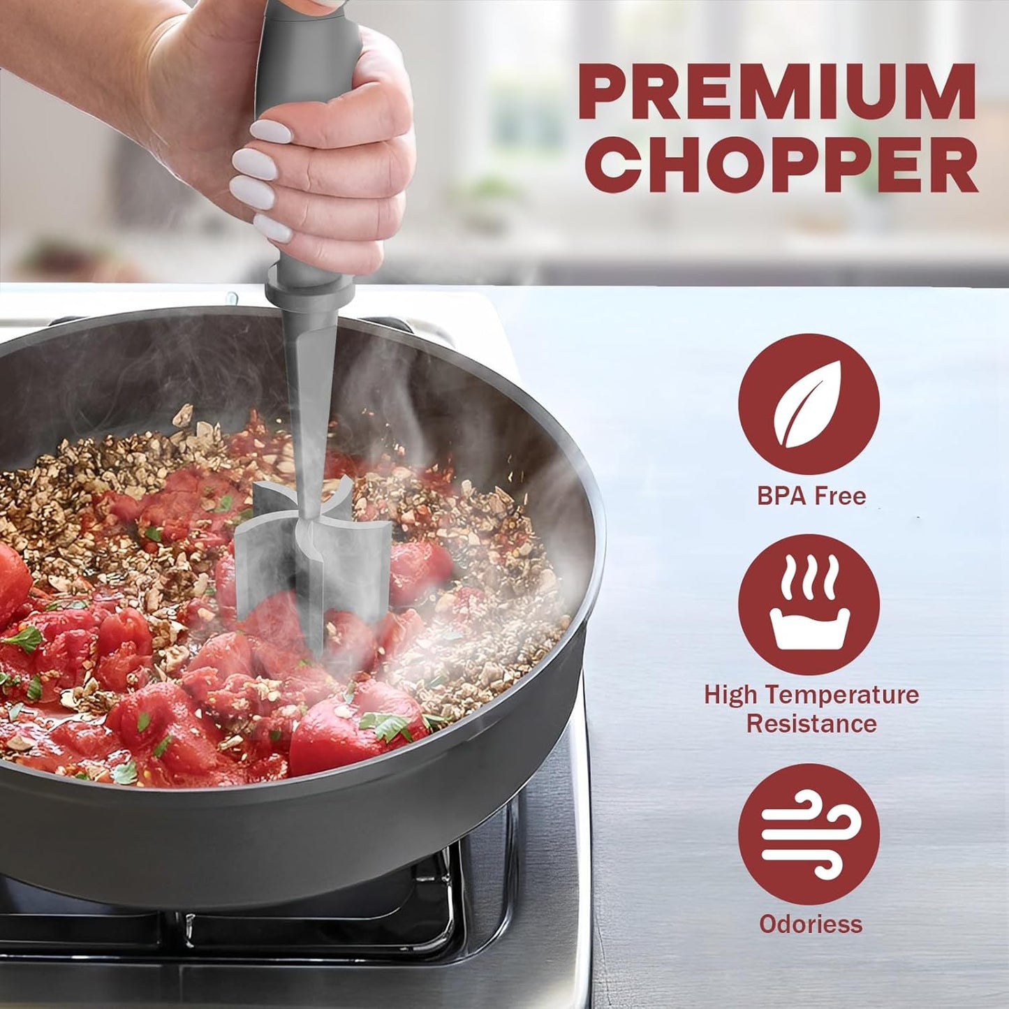 Skiennix Meat Chopper - Premium Heat Resistant Hamburger Grinder for Ground Beef | Grey