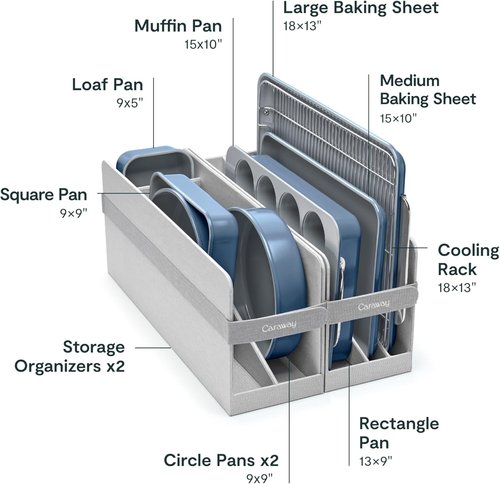 Caraway Nonstick Ceramic Bakeware Set - 11 Pieces with Assorted Pans, Cooling Rack & Storage | Non-Toxic, PTFE & PFOA Free - Slate