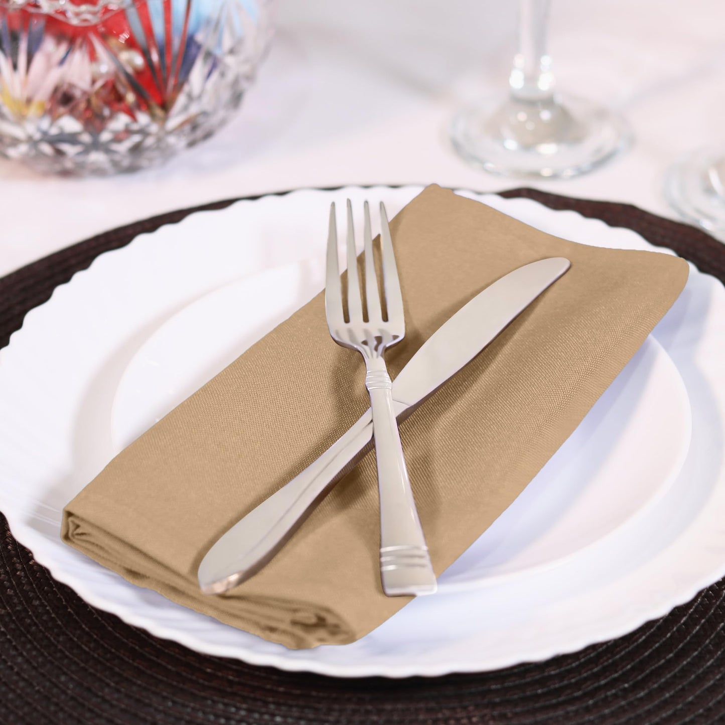 Utopia Home Beige Cloth Napkins (144 Pack, 20x20Inches), Ideal Dinner Napkins for Party, Wedding and Lunch/Dinner