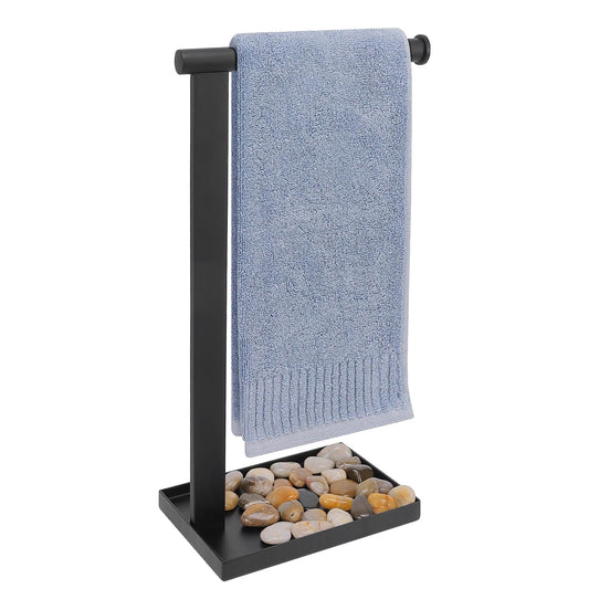 Siyzda Hand Towel Holder Stand for Bathroom, L- Shaped Freestanding Hand Towel Rack, Towel Bar Kitchen Vanity Countertop Organizer, SUS304 Stainless Steel Material (Metal, Matte Black)