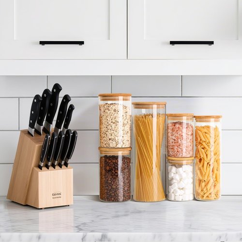 ComSaf Glass Food Storage Jars - Set of 6 Clear Containers with Lids for Kitchen Organization | Ideal for Pasta, Flour, Nuts, and More
