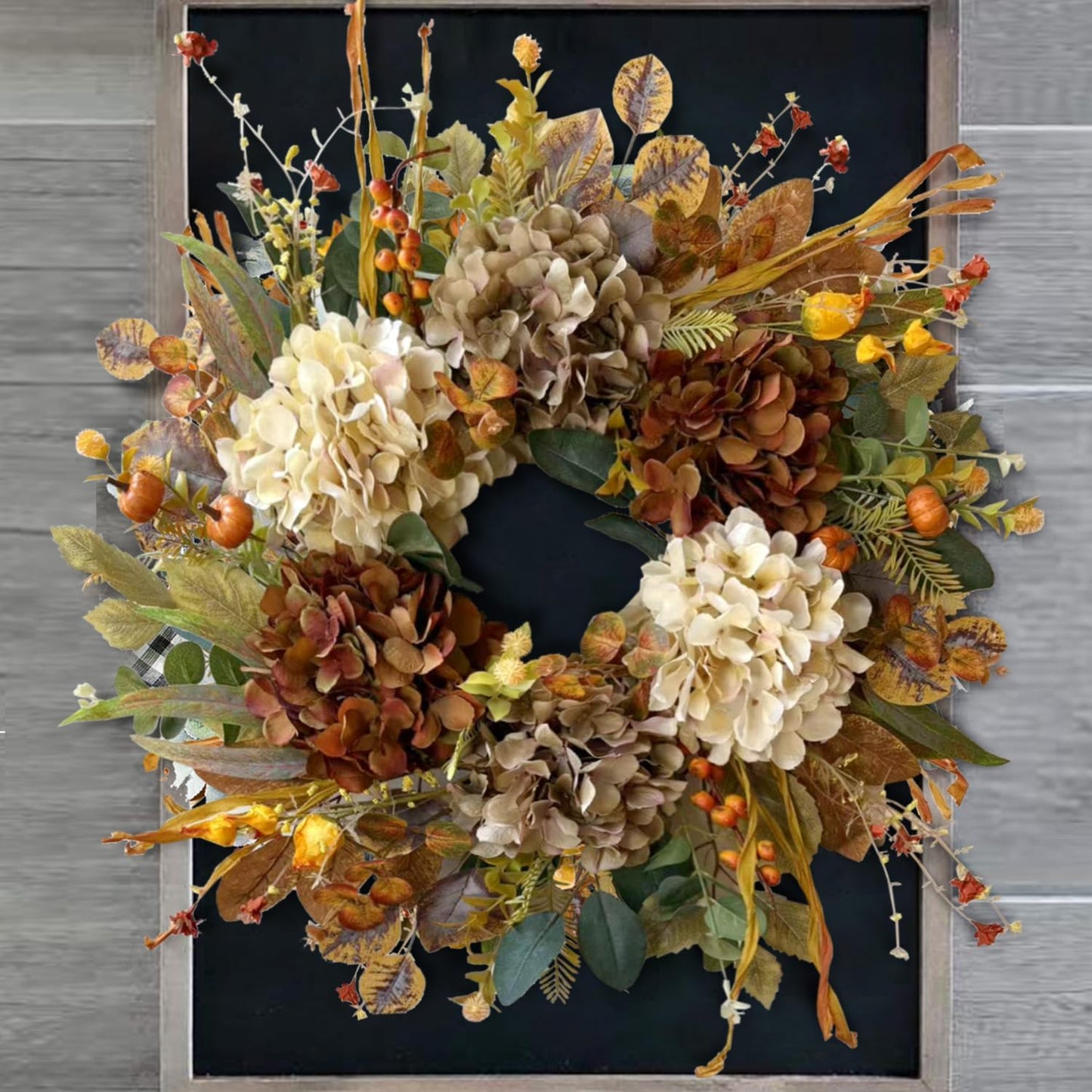 WANNA-CUL 24 Inch Fall Wreath - Hydrangea & Little Pumpkins | Seasonal Home Decor for Autumn & Thanksgiving