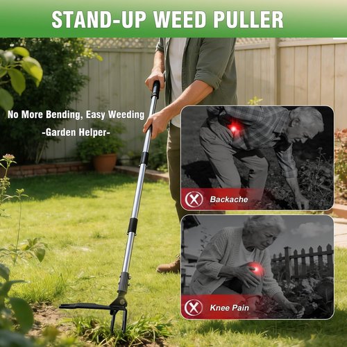 Heavy Duty Weed Puller Tool by [Brand Name] - Stand Up Weeder with Long Stainless Steel Handle & 4-Claw Head