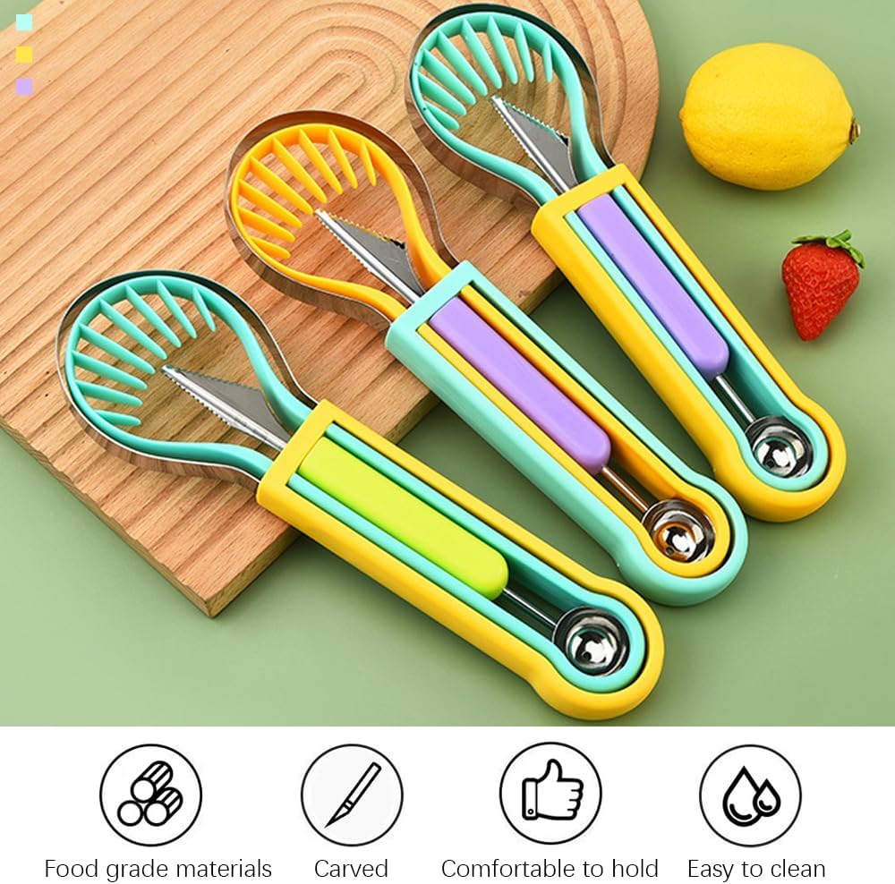 Skiennix Watermelon Slicer Cutter - 4-in-1 Stainless Steel Tool for Easy Fruit Carving | Multicolor
