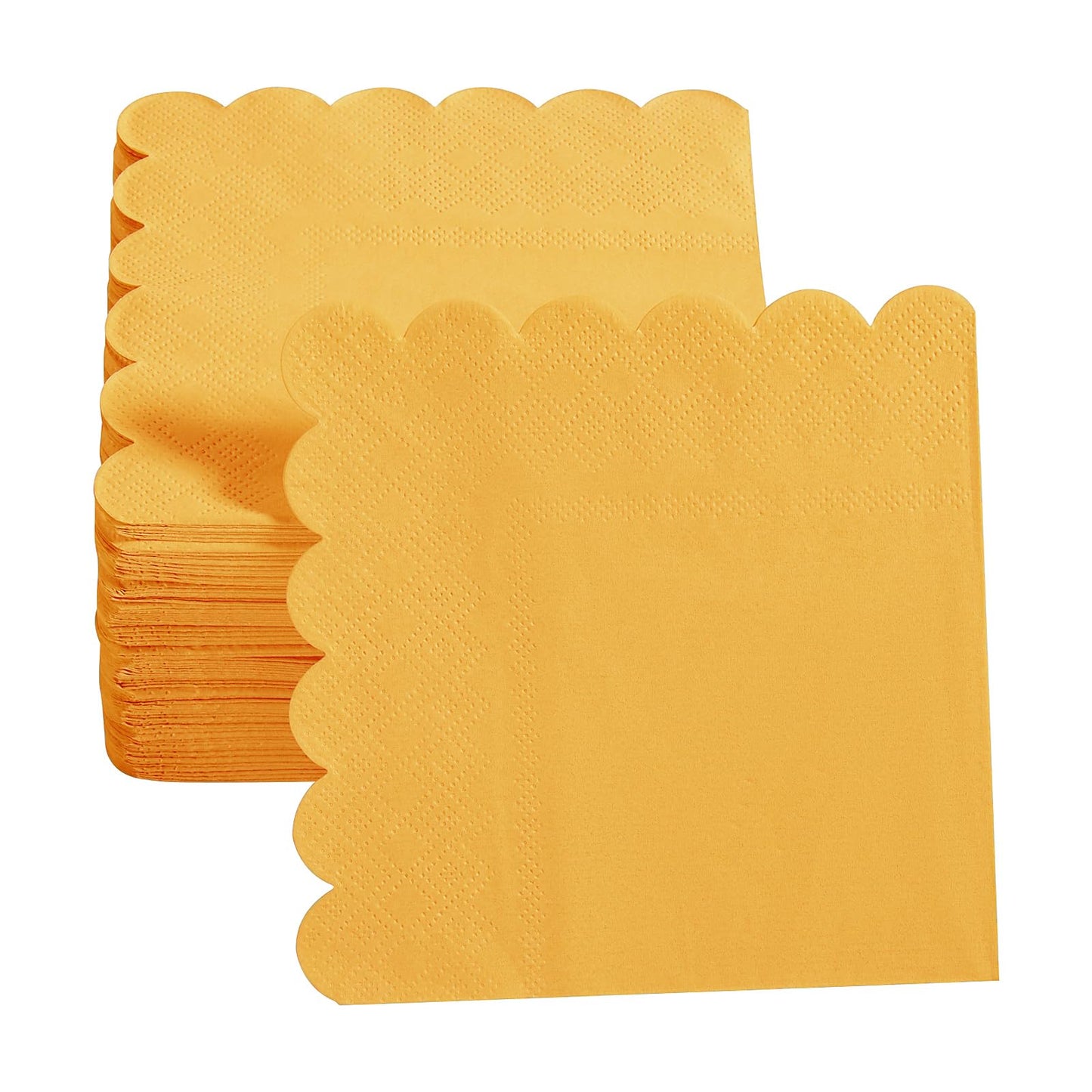 100 Pack Cocktail Napkin 2-Ply Scalloped Edged Dessert Napkins Folded 5 x 5 Inches Disposable Napkins for Dinner Wedding Birthday Party Bridal Anniversary Reception Event (Yellow)