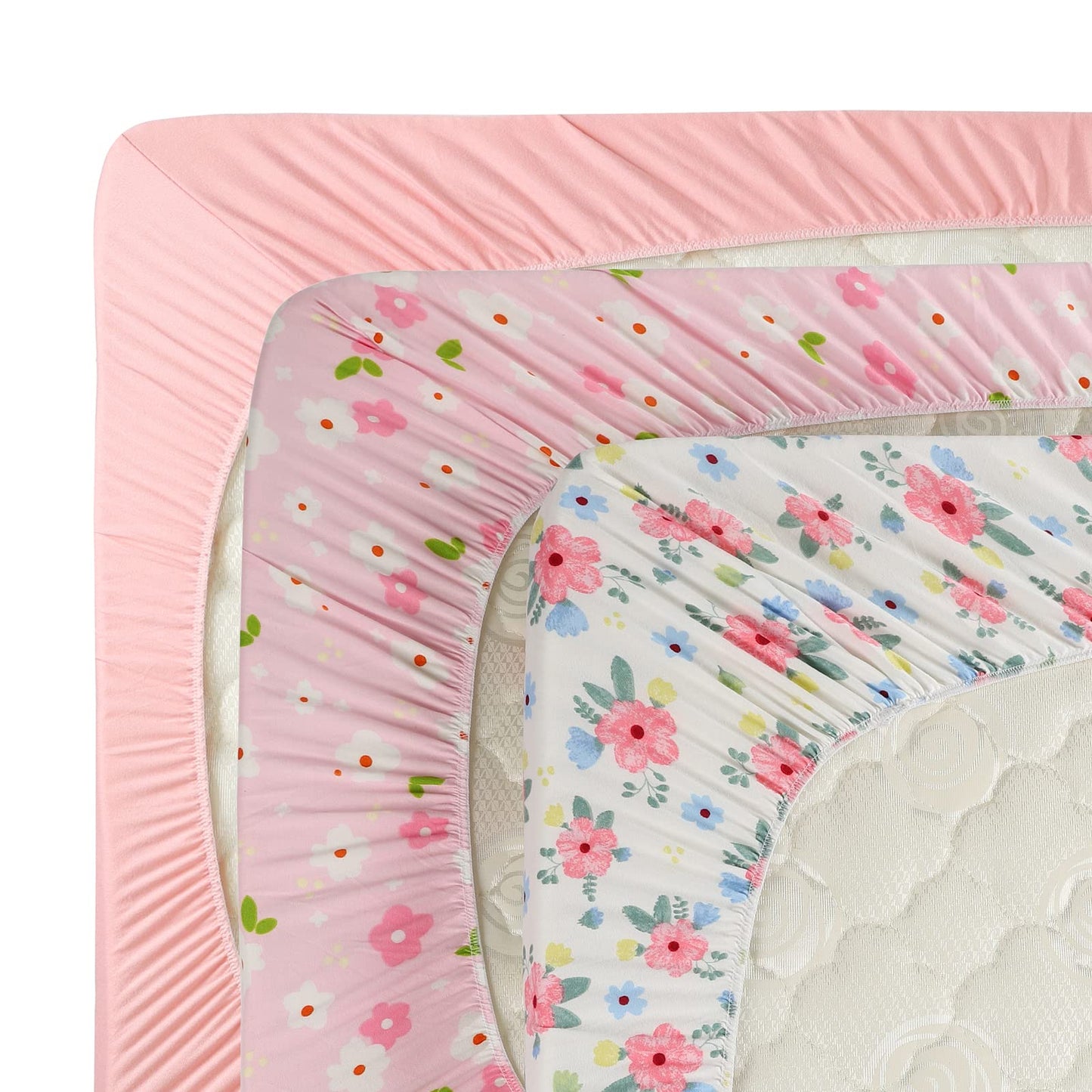 Onacosht Pack n Play Sheets 3 Pack Fitted for Baby Girl, Stretchy Jersey Knitted Portable Mini Crib Sheets Playard Mattress Cover, Pink Floral