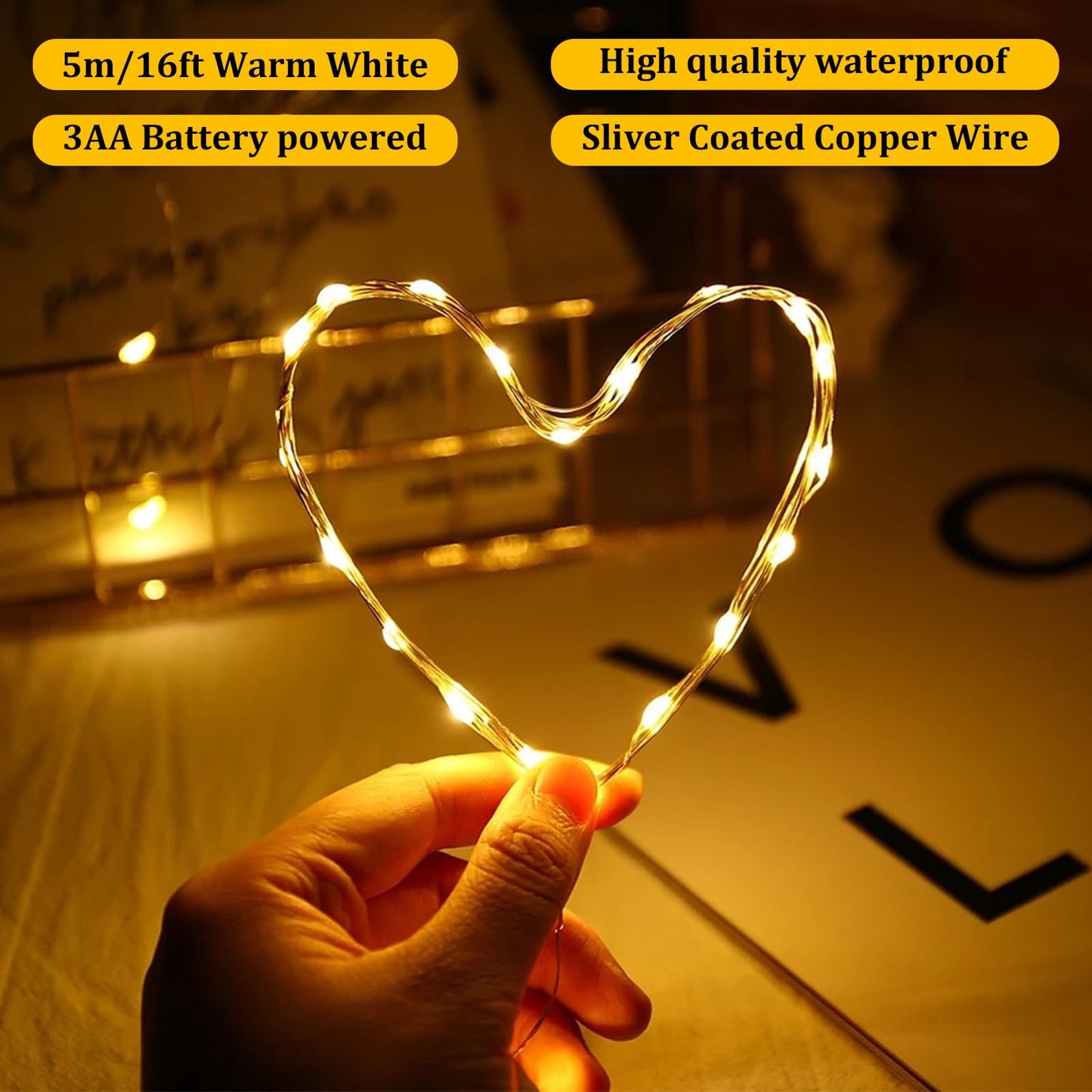 Timer Led Fairy Lights,1 Pack Mini Battery Powered Silver Wire Starry Tiny String Light,Battery Operated Micro Lights for Bedroom,Christmas,Parties,Wedding,Centerpiece,Decoration (5m/16ft Warm White)
