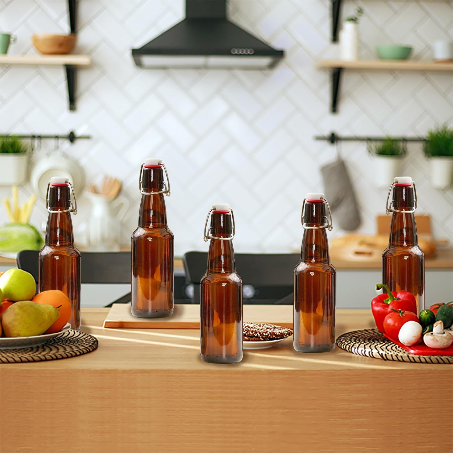 Zelomithe 12oz Amber glass bottle with Airtight Stopper Lids (10 Pack) -Swing Top Glass Bottles-Flip Top Brewing Bottle for Fermentation, Kombucha, Mead, Vinegar, Beer, Kefir, Wine,Soda,whisky