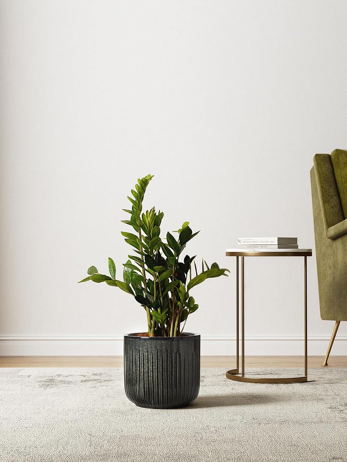 LE TAUCI Ceramic Plant Pots - Set of 3 Indoor Planters with Drainage Holes | 8.3/7/6 Inch Dark Olive Finish