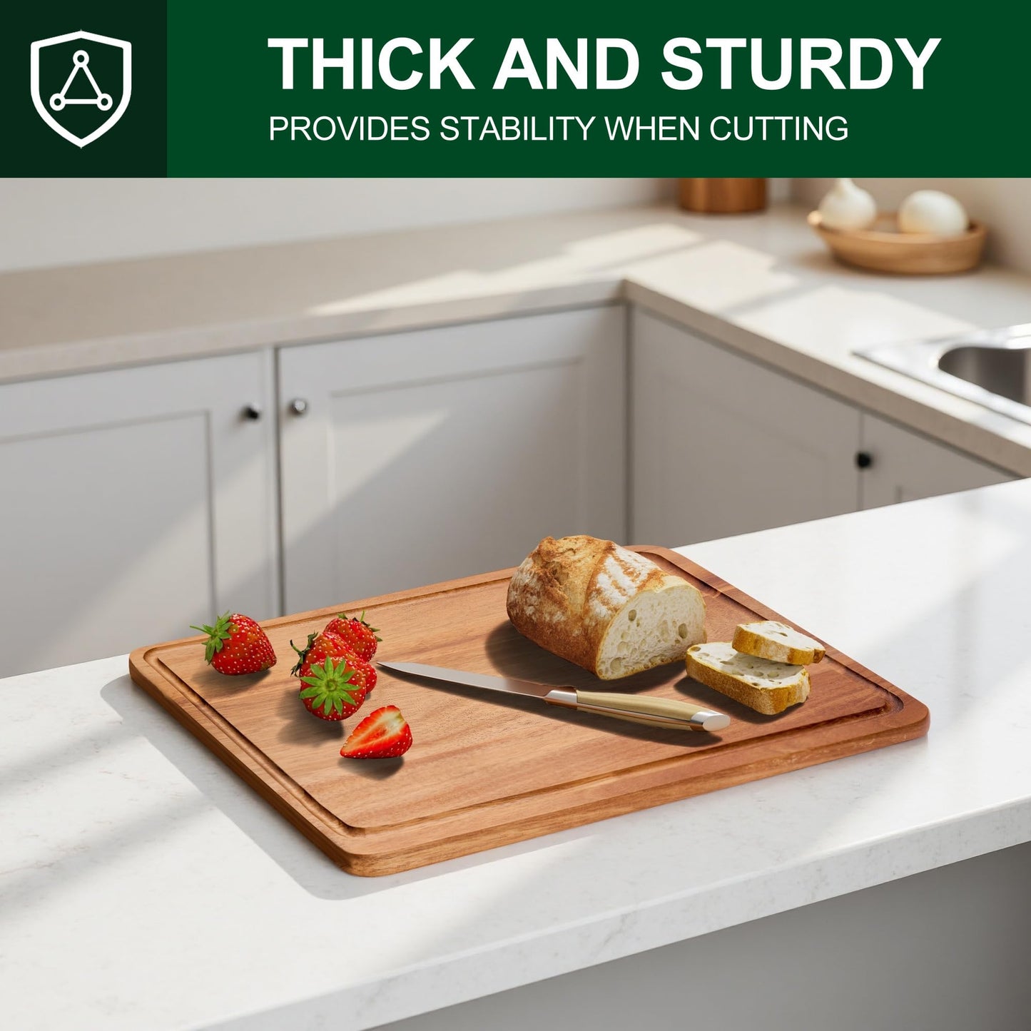 Acacia Wood Cutting Board Set with Holder, Wooden Cutting Boards for Kitchen, Reversible Chopping Boards for Meat, Vegetables, Cheese, Set of 3