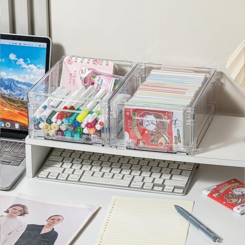 Foldable Plastic Baskets by [Brand Name] - Stackable Storage Solution with Handles | 2-Pack for Home & Office (8.07” x 6.1” x 3.74”)