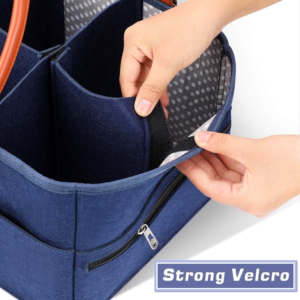 Marhynchus Large Portable Nappy Storage Basket - Detachable Divider Baby Diaper Caddy in Navy for Nursery & Travel