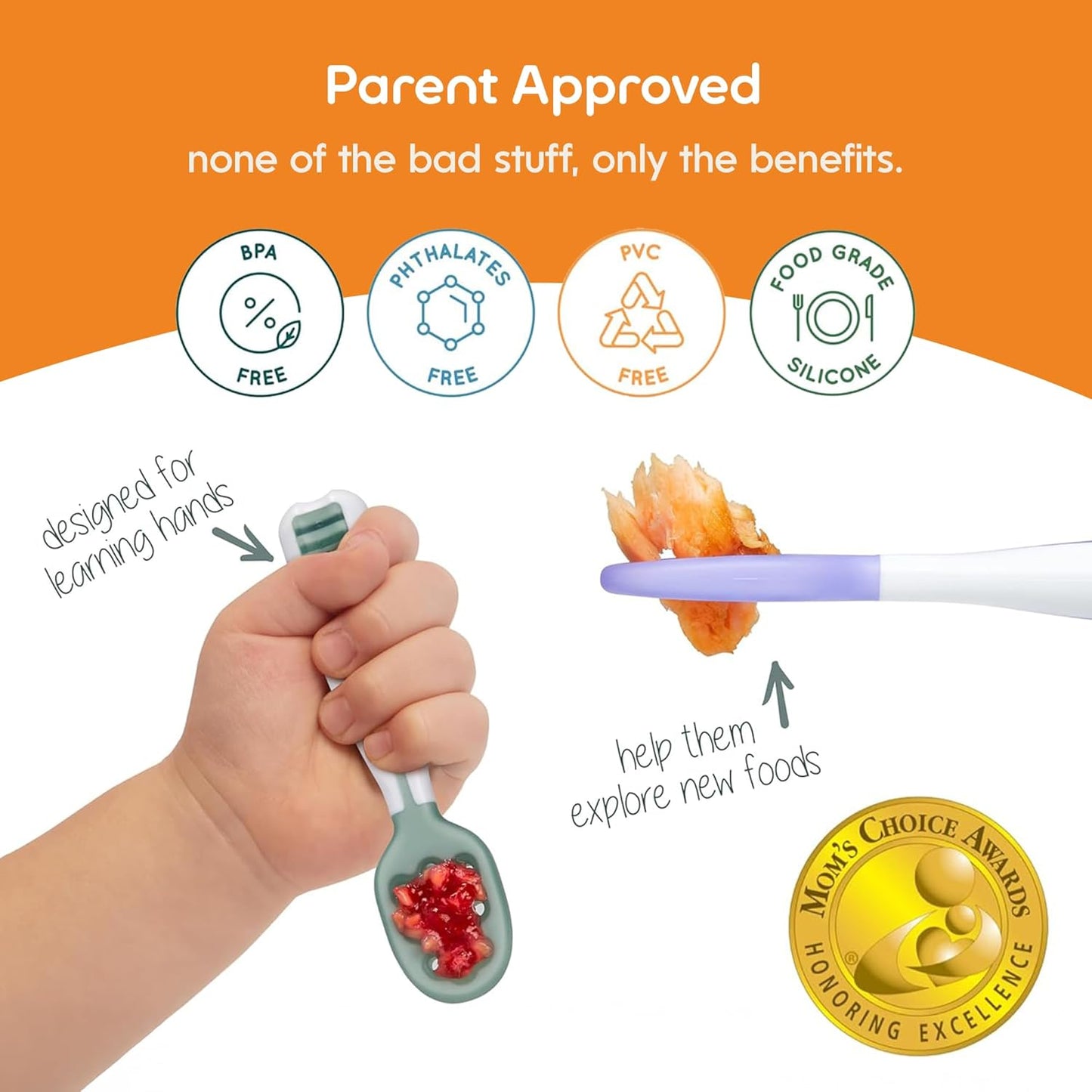 NumNum Baby Spoons Set - GOOtensils for Self-Feeding | BPA-Free Silicone Utensils, 6 Pack for 6+ Months
