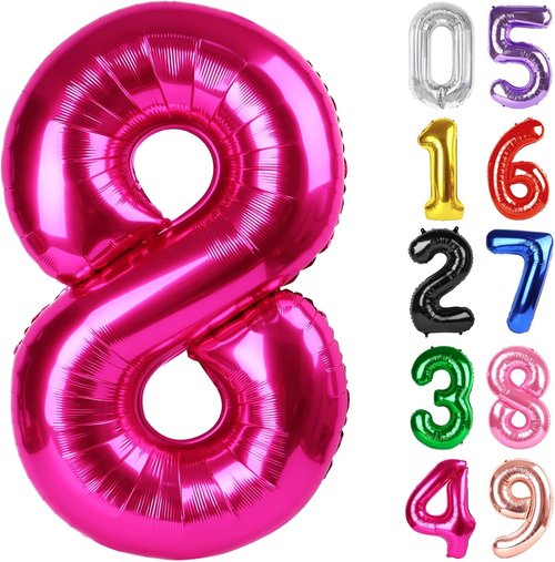 Hot Pink Number 8 Balloon - 40 Inch Giant Foil Balloon for 8th Birthday Party Decorations