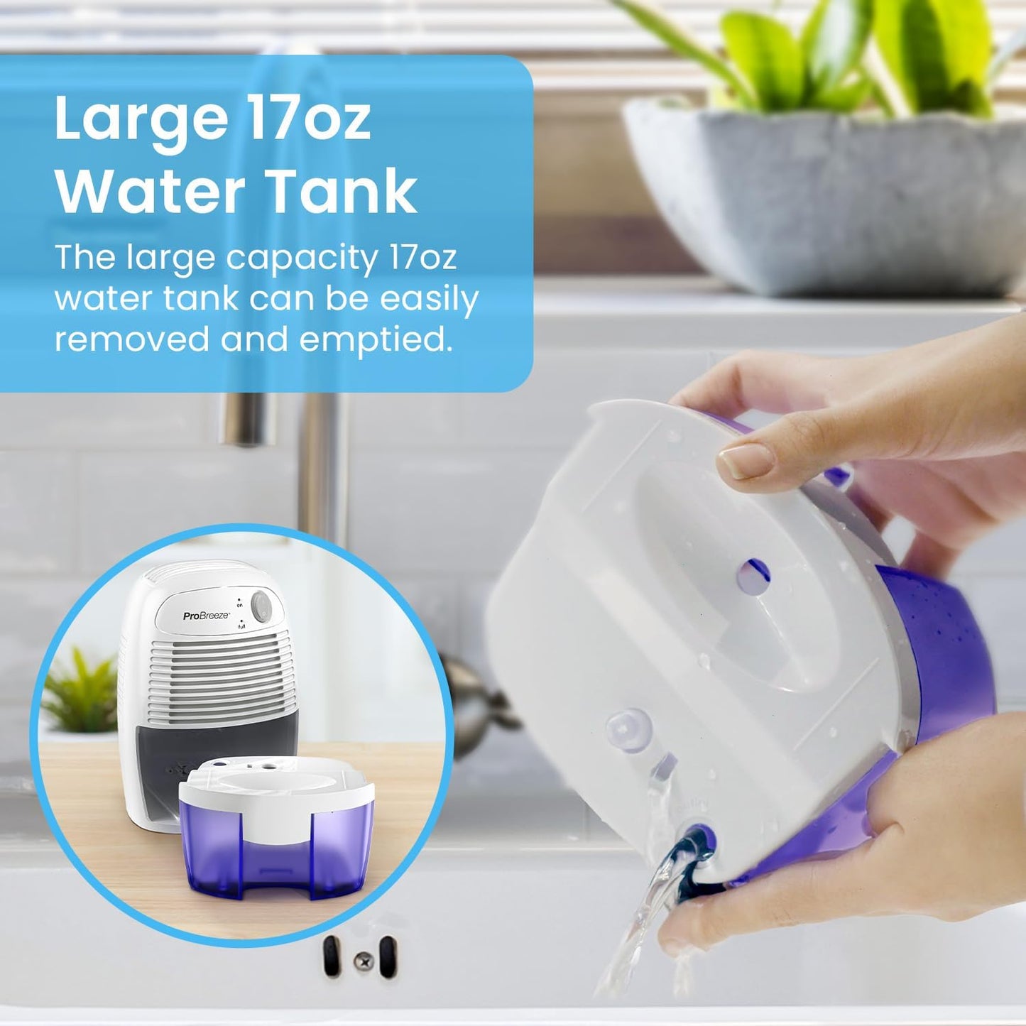 Pro Breeze Dehumidifier - Compact 16oz Portable Unit for Home, Bathroom, and Bedroom | 215 sqft Coverage
