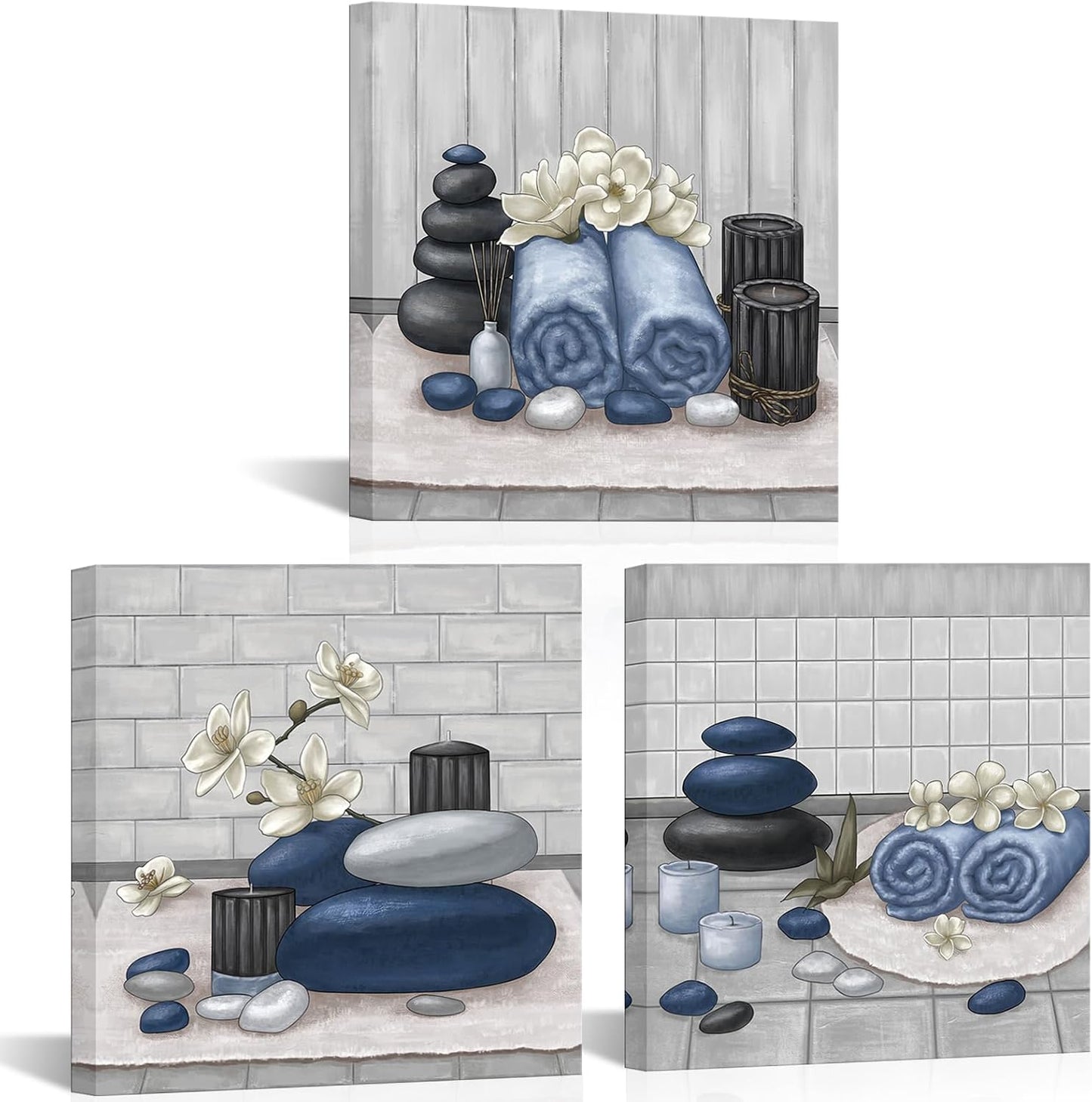 RnnJoile Spa Canvas Wall Art - Zen Stone Orchid Painting for Bathroom | Framed 12"x12" Still Life Decor