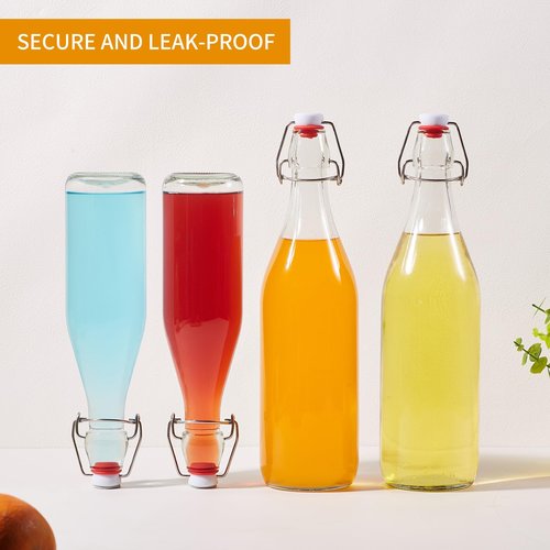8 Set, 16 OZ Swing Top Glass Bottles - Flip Top Beer Brewing Bottles with Stopper for 2nd Fermentation, Kombucha, Mead Kefir, Vanilla Extract, Juice, Tea, Wine - Airtight Cap Lids, Bonus 2 Pourers
