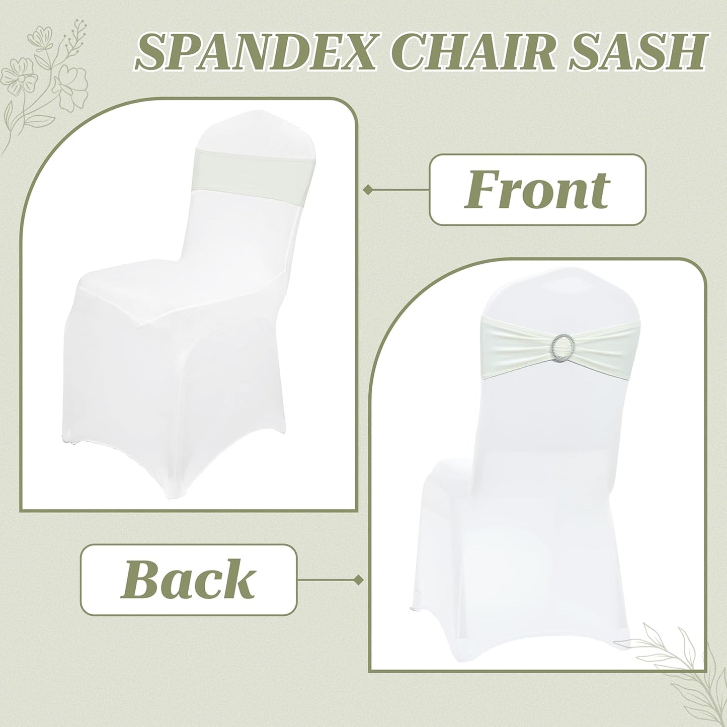 MDS Spandex Chair Sashes - Premium Stretch Covers with Buckle Slider for Weddings & Events | Ivory, Pack of 75