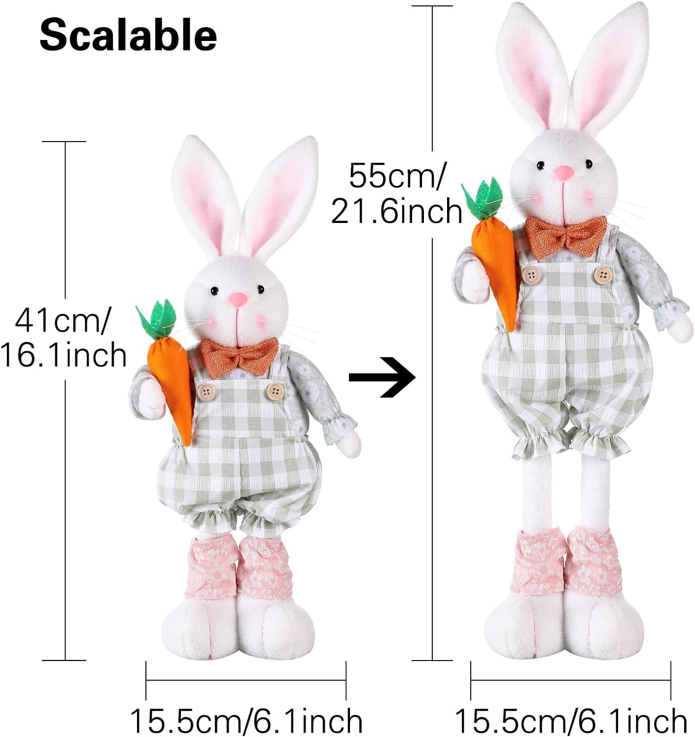 Skiennix Adjustable Easter Bunny Gnome Plush - Extendable 16.1” to 21.7” Rabbit Decor for Spring Holiday Display