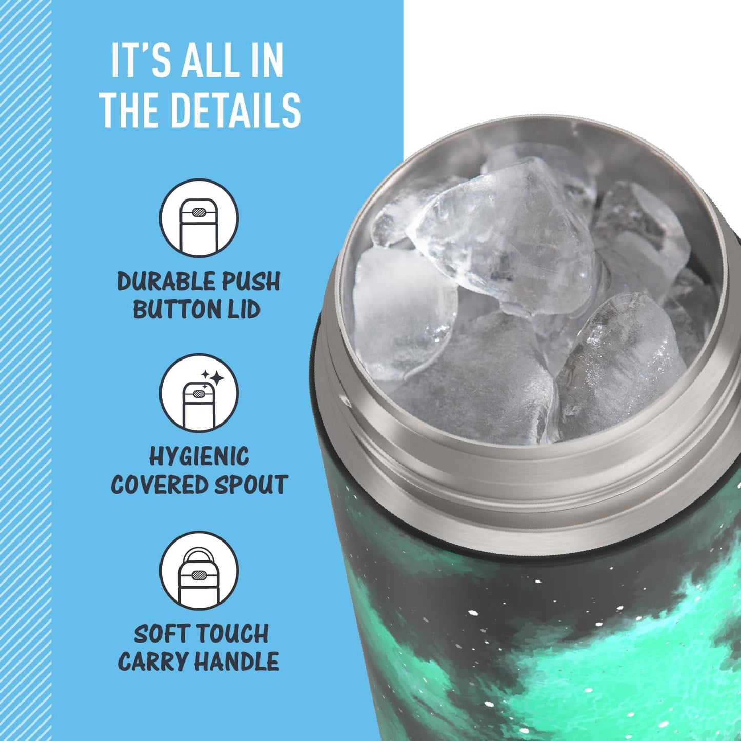 THERMOS FUNTAINER 16 Ounce Stainless Steel Insulated Bottle - Galaxy Green, Wide Spout Lid
