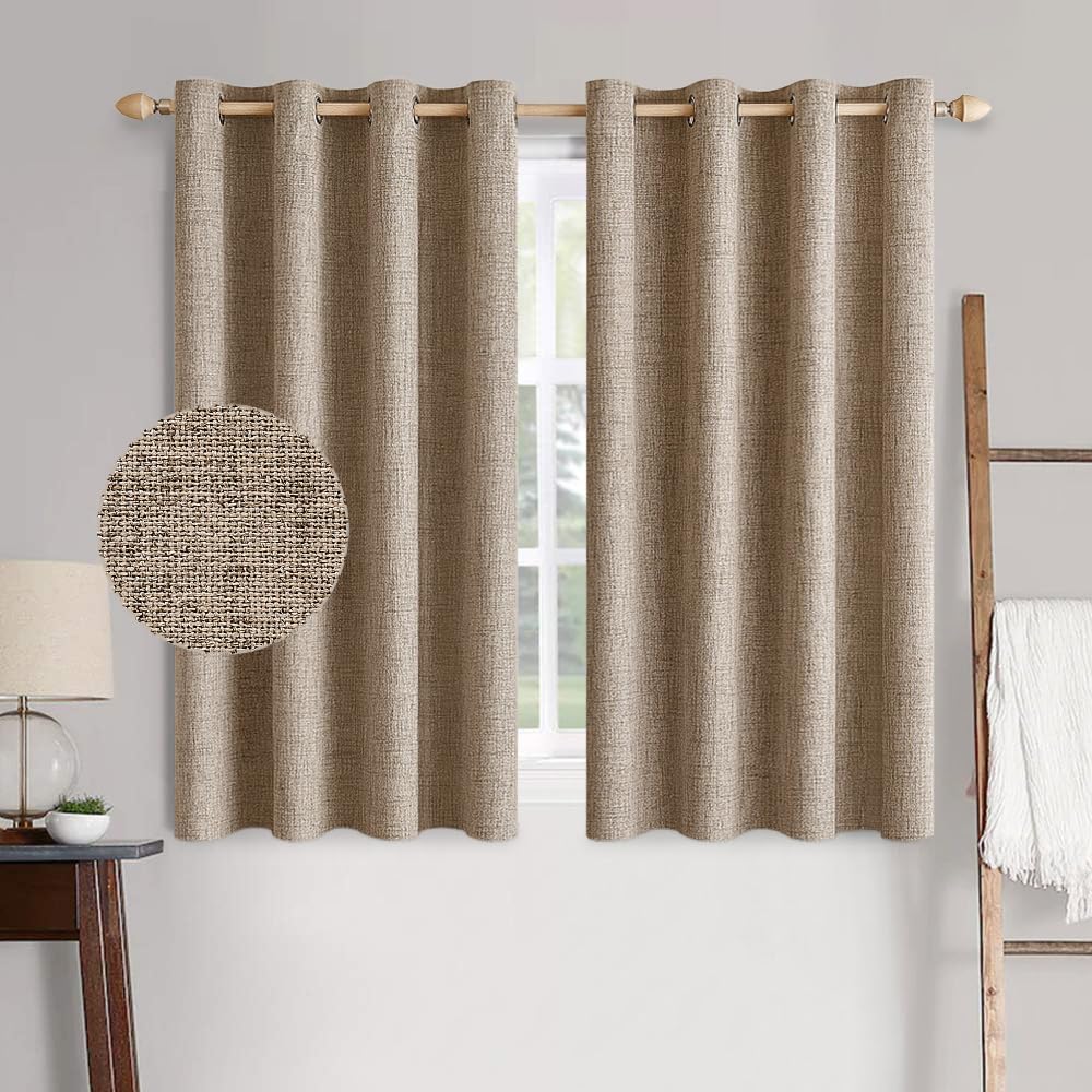 MIULEE 100% Blackout Curtains - Thermal Insulated Linen Textured Drapes in Copper Brown | 52 x 45 Inch (2 Panels)