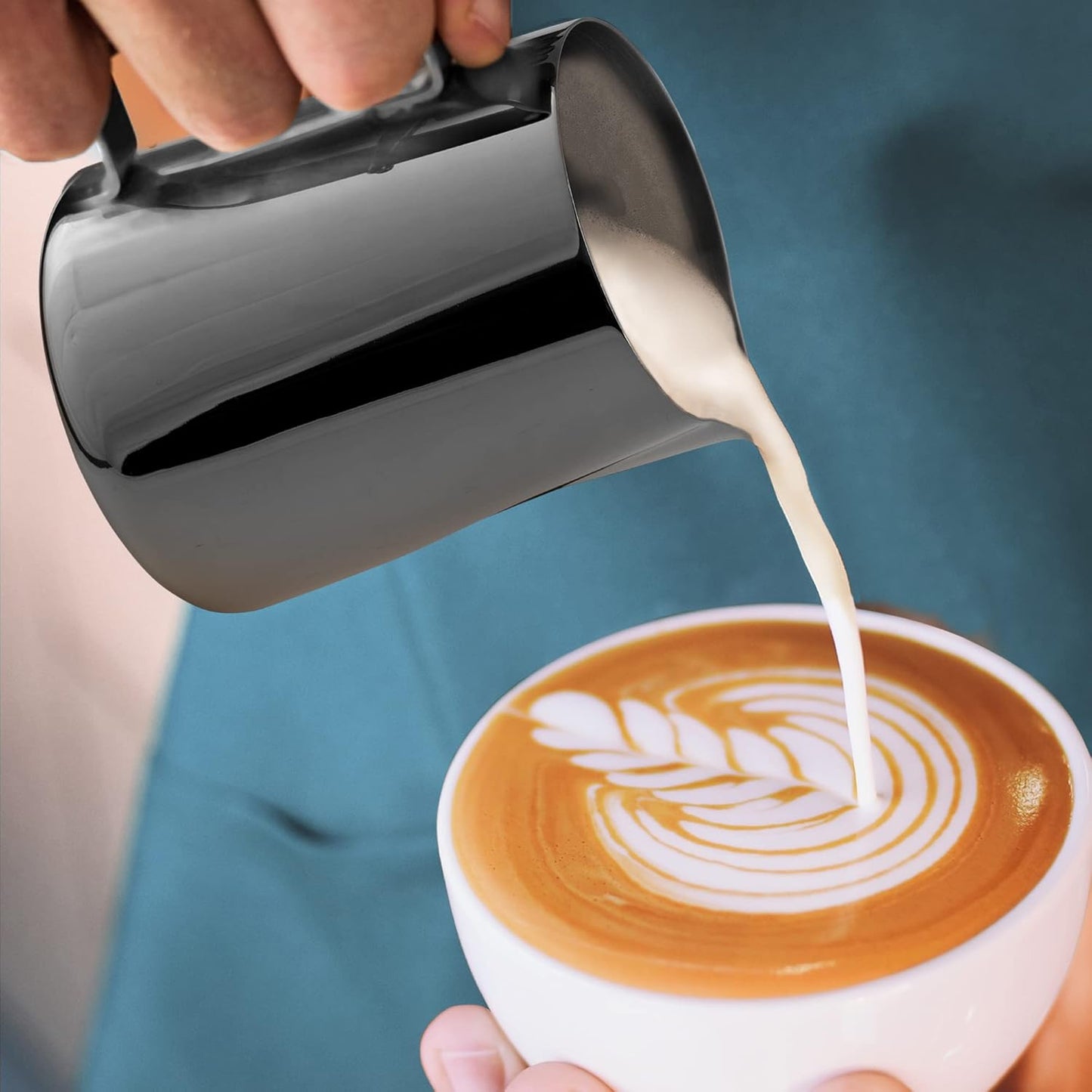 Zulay Milk Frother Cup - Stainless Steel Frothing Pitcher with Laser-Welded Handle | 350ml (12oz) Black