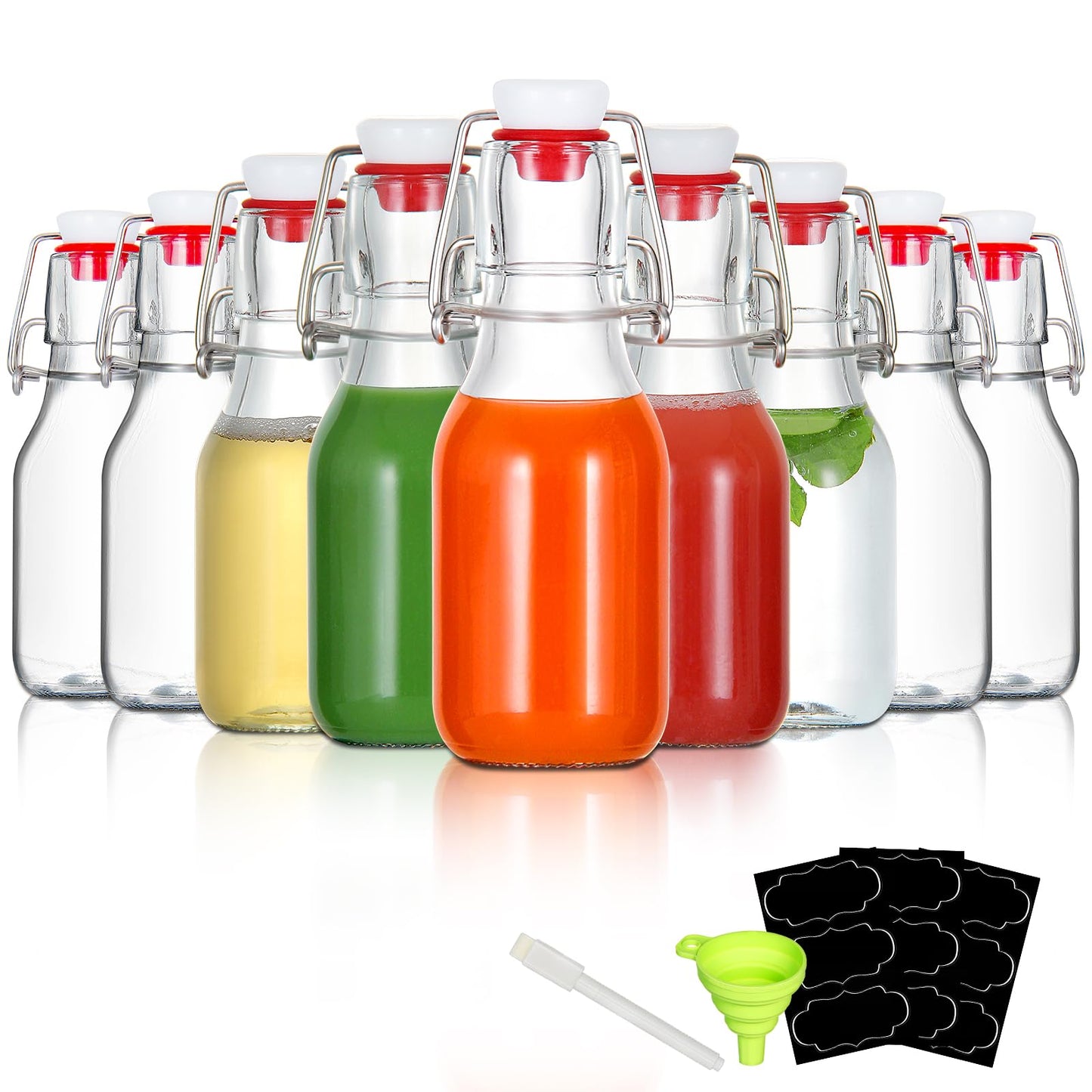 YEBODA 9 Pack 4oz Swing Top Glass Bottles,Small Flip Top Glass bottles with airtight Caps for Home Brewing,Kombucha,2nd Fermentation,Kefir,Beverages,Soda,Oils,Vinegar,Limoncello,Vanilla extract