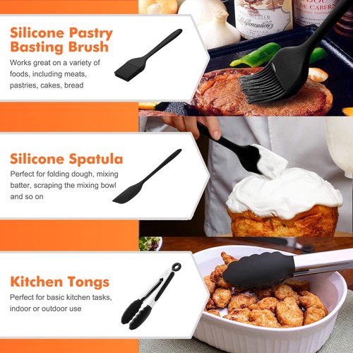 Dual Basket Air Fryer Accessories, Set of 10 Fit for Ninja Dual Air Fryer DZ201, DZ401 & Most 8 Quart - 10 Quart and Larger Dual Zone Air Fryer, Include Cake Pizza Pan, Rack & Skewer, Paper Liner, etc
