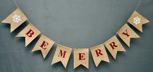 Be Merry Burlap Christmas Banner - Snowflake Garland Holiday Bunting for Home & Outdoor Decor