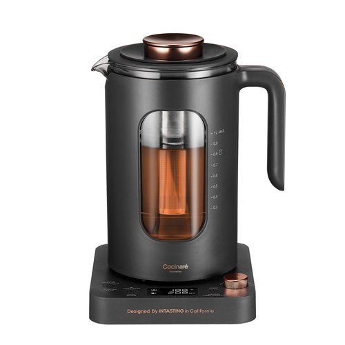 Electric Tea Kettle, INTASTING Glass Electric Kettle with tea Infuser and Precise knob temperature control, 1200W Fast Heating, BPA-Free, Easy to Clean, 1 Liter (Cream White)