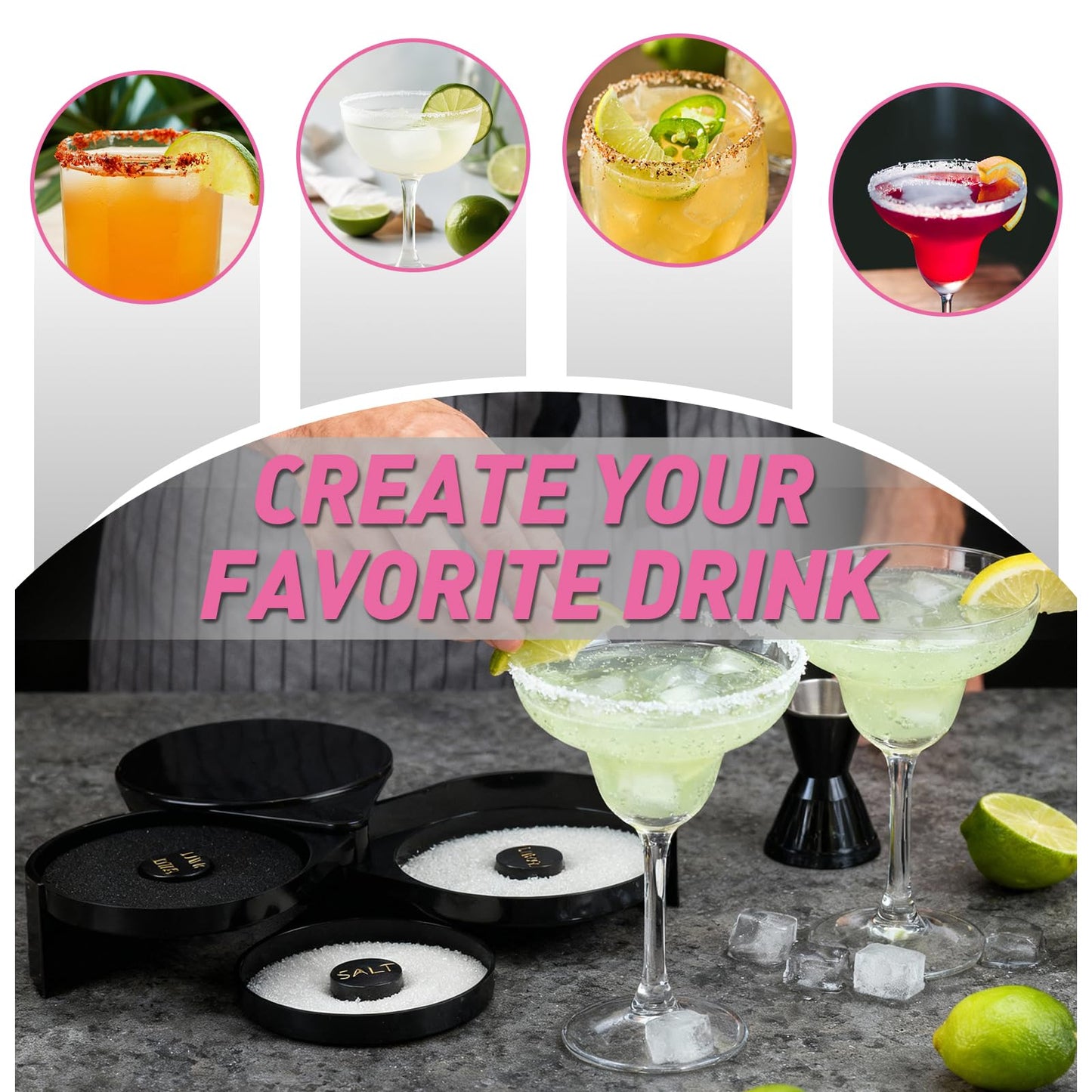 WELKOR Glass Rimming Station with 4-Swing Out Trays,Bar Glass Rimmer for Margarita and Cocktail, Bartender Tool,Salt Box Spice Container (1 Pack)